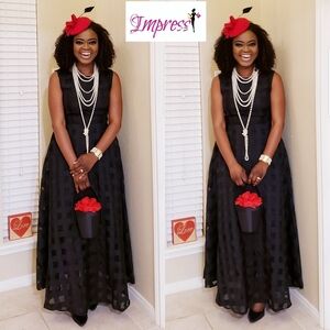 Elegant Black Checkered Maxi Dress by Impress